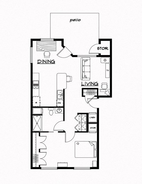 Floor plan for 1 bed, 1 bath, 862 sqft